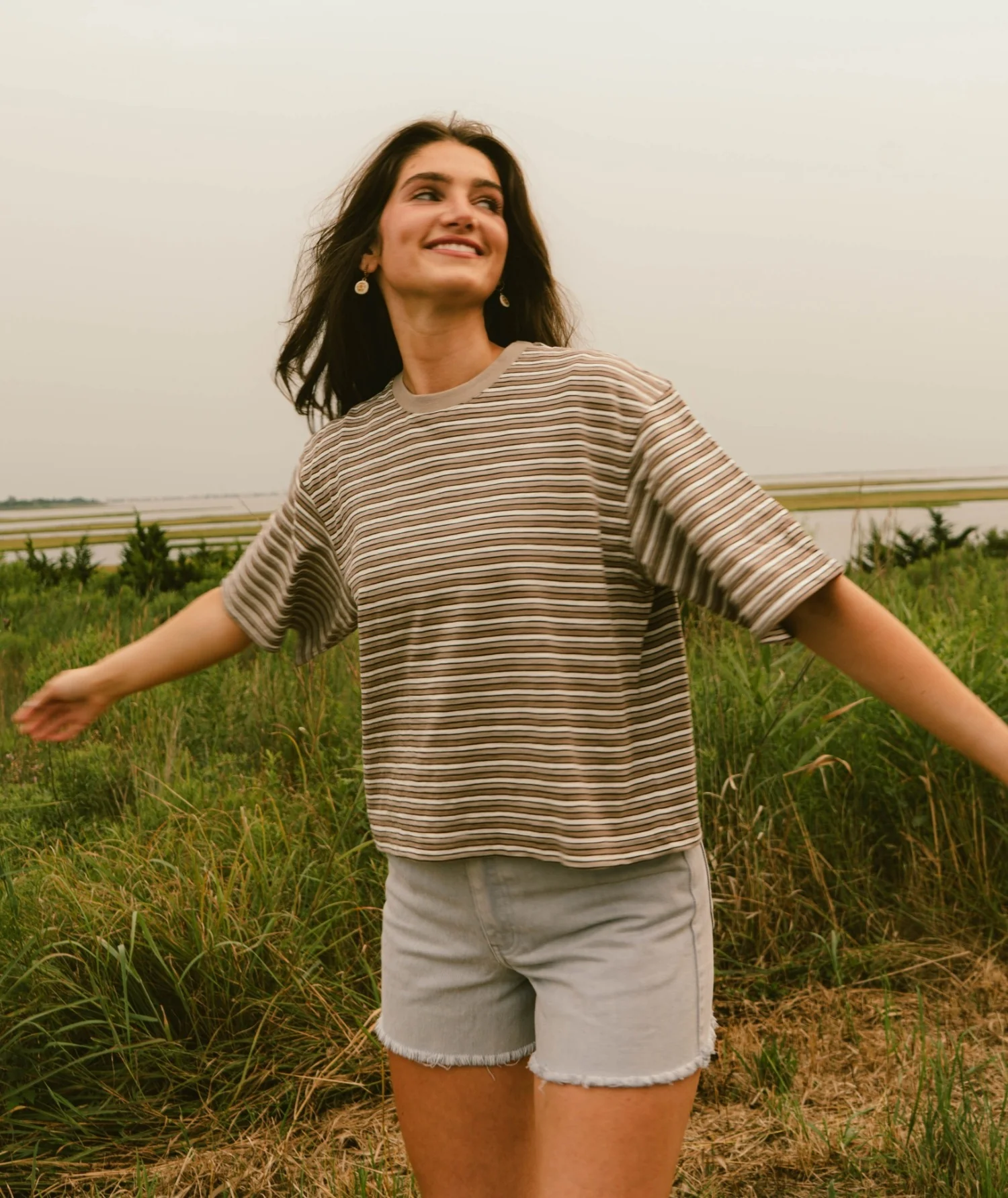 Avalon Striped Tee - Tan - Image 2