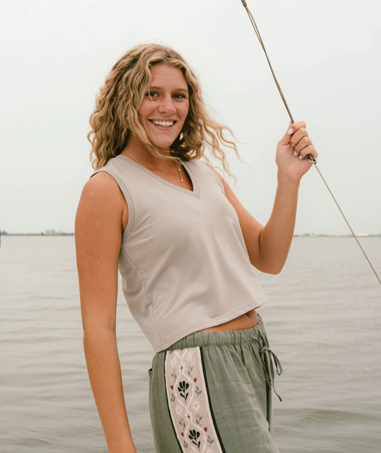 Bondi V-Neck Tank - Warm Grey - Image 2