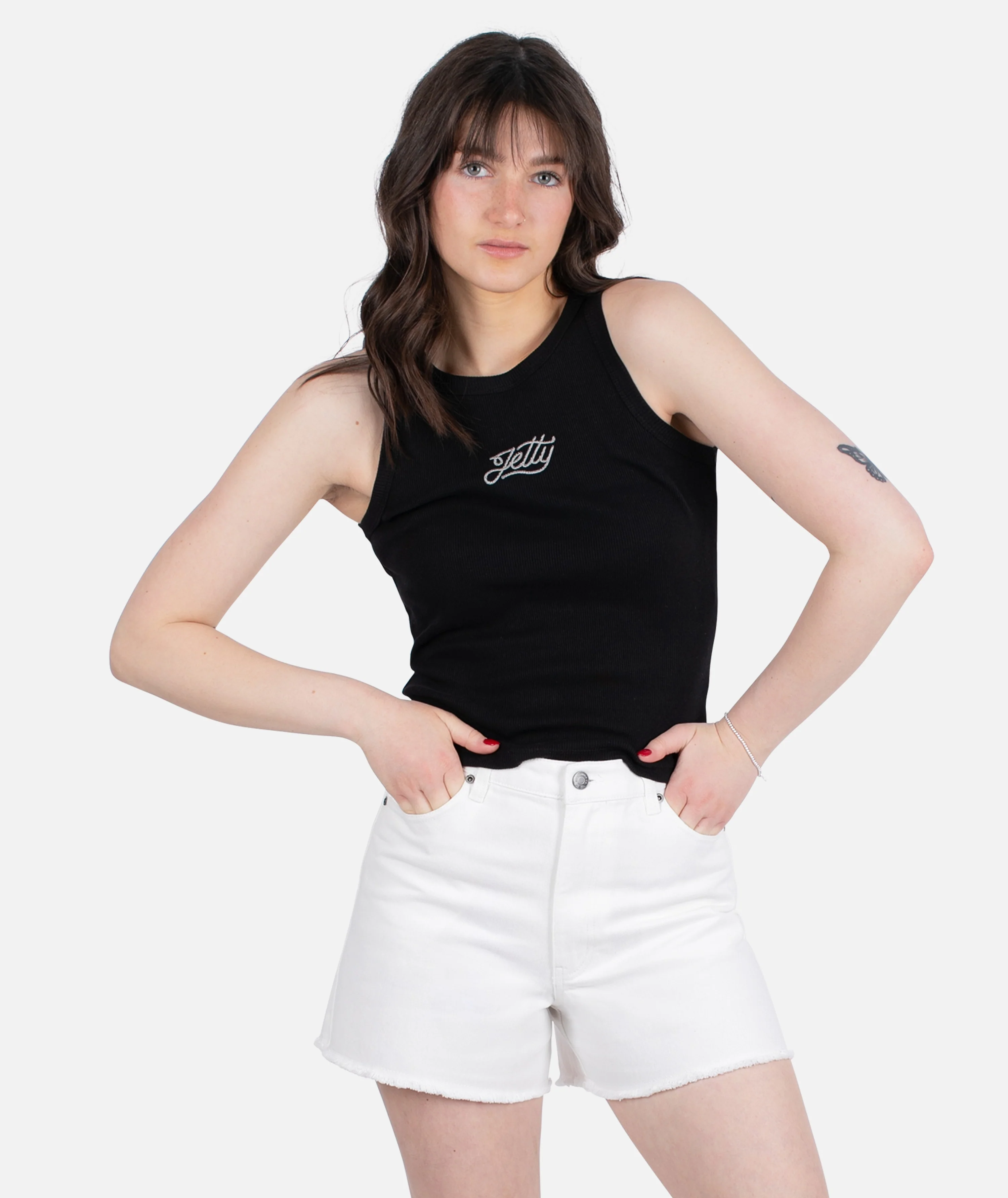 Chain Stitch Microrib Tank - Black - Image 3