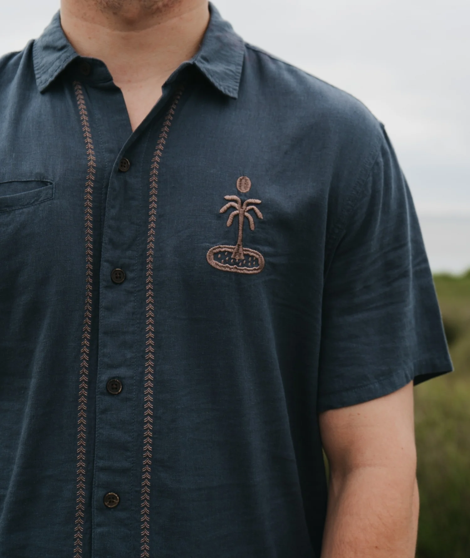 Marshall Embroidered Linen Shirt - Blue - Image 2