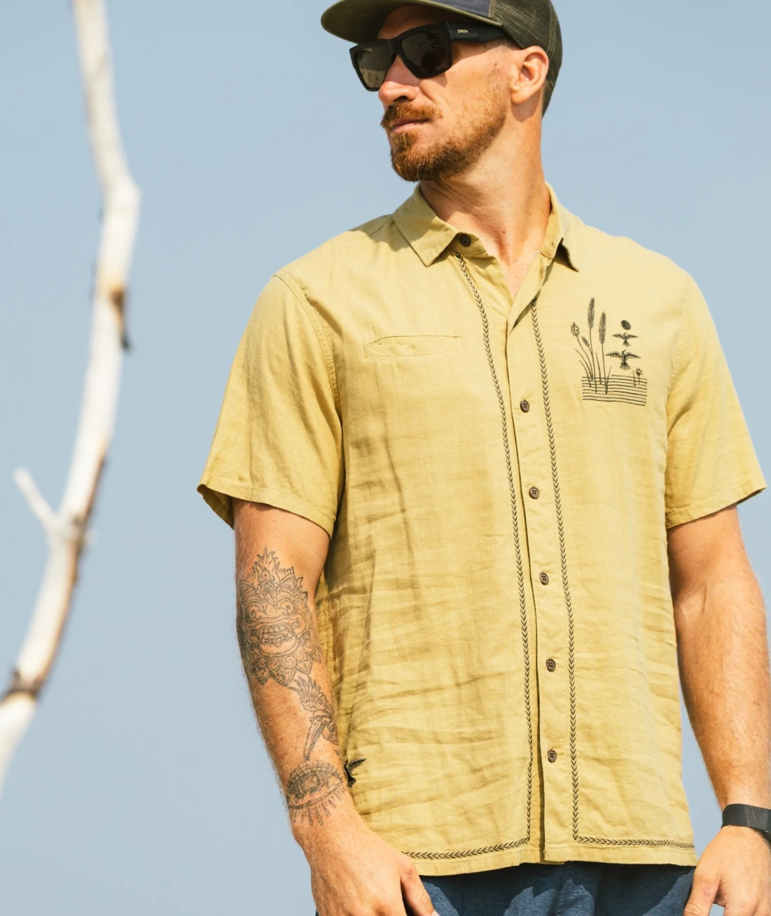 Marshall Embroidered Linen Shirt - Olive - Image 4