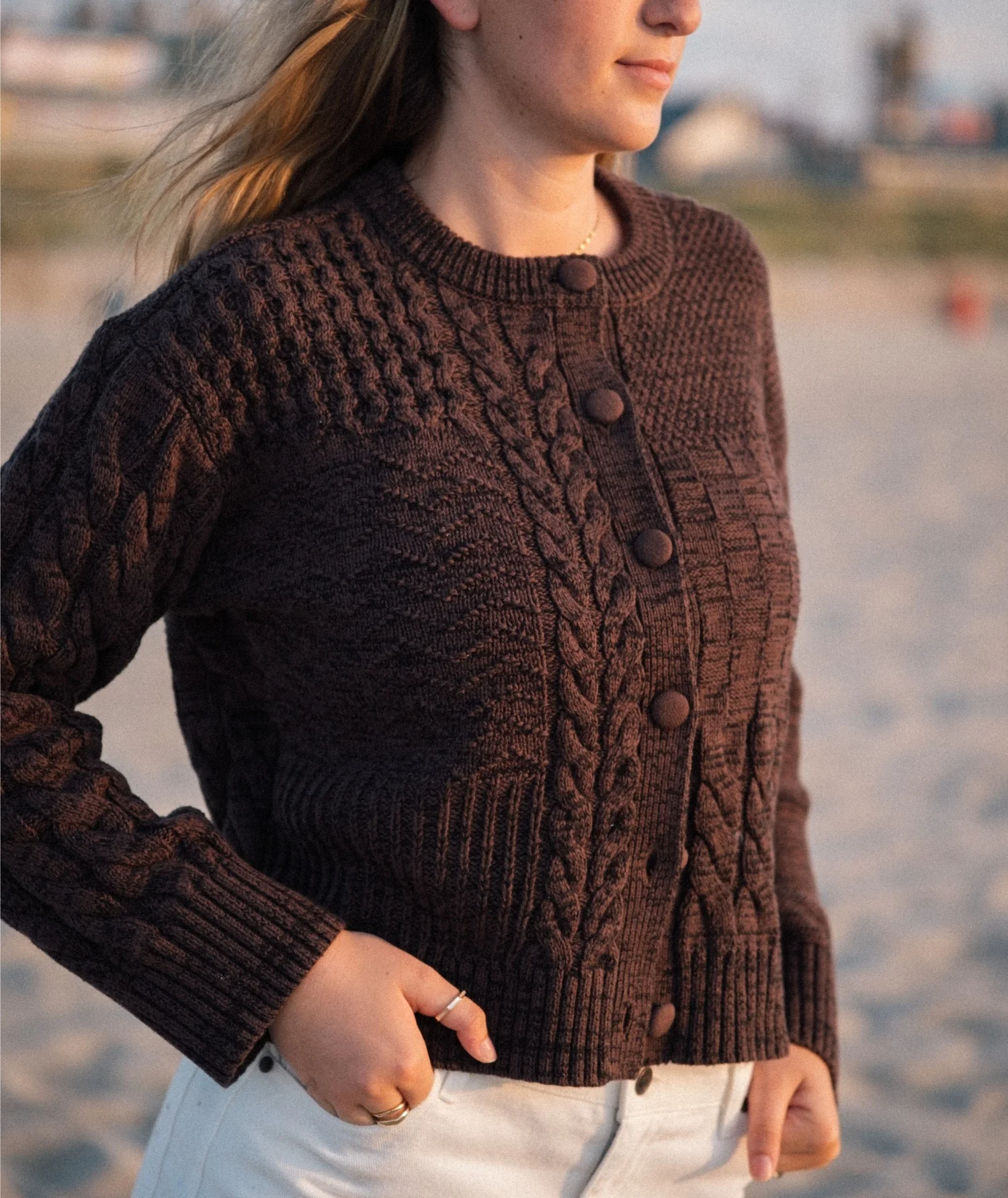 Quincy Patchwork Cardigan - Brown - Image 2