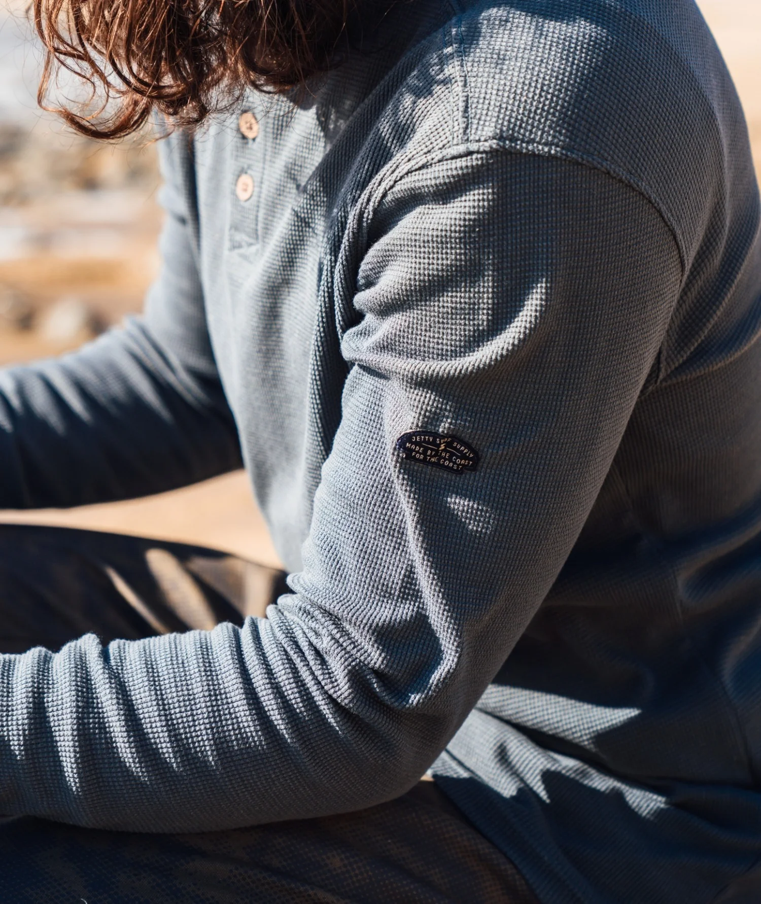 Seabed Waffle Henley Long Sleeve - Navy - Image 2